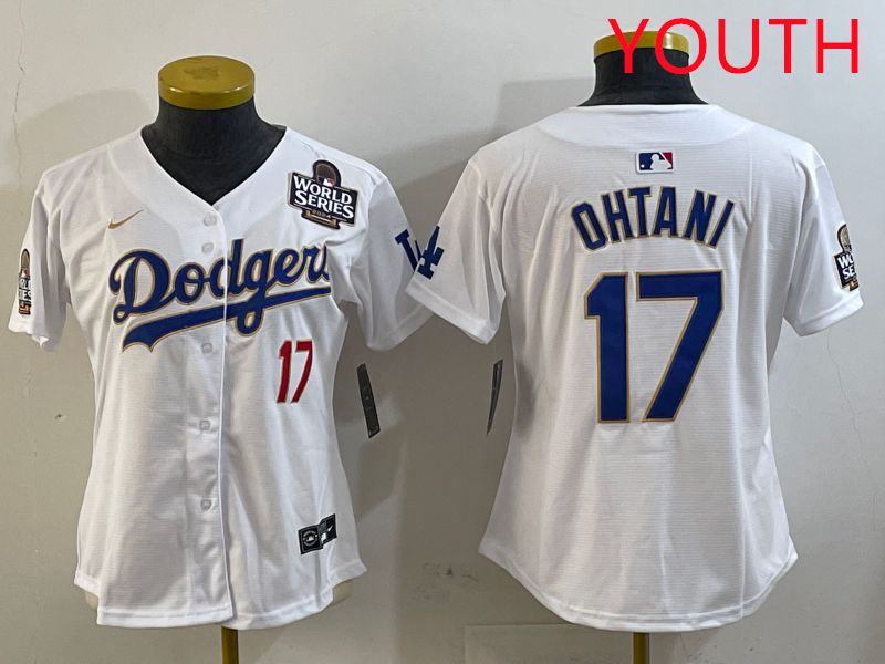 Youth Los Angeles Dodgers 17 Ohtani White Gold Game 2025 Nike MLB Jersey style 3